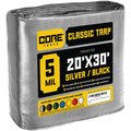 Core Tarps 30 ft x 0.5 mm H x 20 ft W Heavy Duty 5 Mil Tarp, Silver/Black, Polyethylene CT-501-20X30